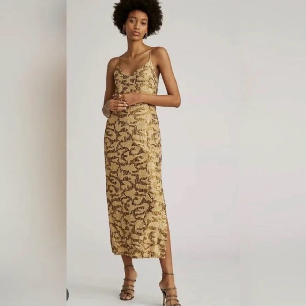 Anthropologie Gold Camo Sequin Dreas